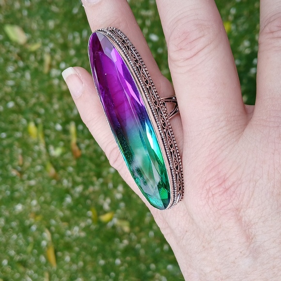 New Oversized Bi-Color Tourmaline 925 Silver Statement Ring. - Picture 13 of 16